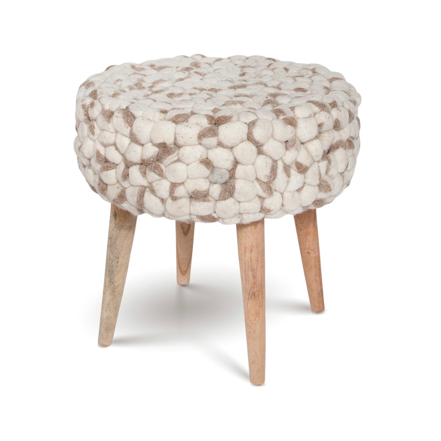 Bohemian Felted Wool Stool - Cream