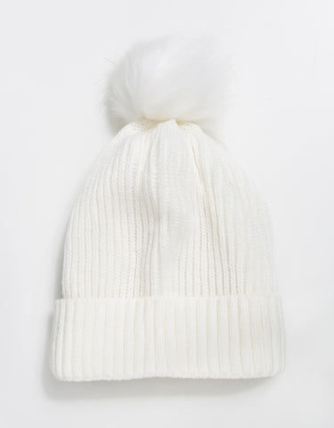 Nala Faux Fur Pom Pom Hat - White