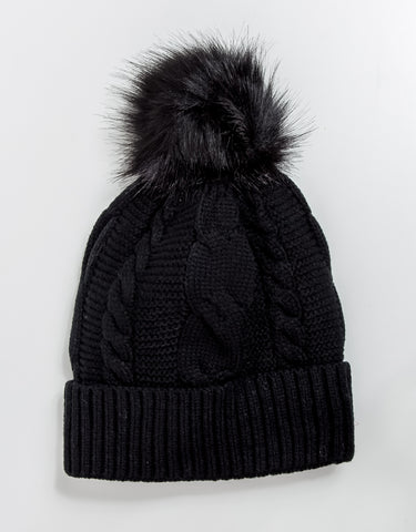 Nala Faux Fur Pom Pom Hat - Black